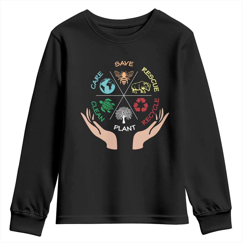 Save Bees Rescue Animals Recycle Plastic Plant Tree Youth Sweatshirt Earth Day TS11 Black Print Your Wear