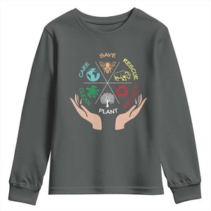 Save Bees Rescue Animals Recycle Plastic Plant Tree Youth Sweatshirt Earth Day TS11 Dark Heather Print Your Wear