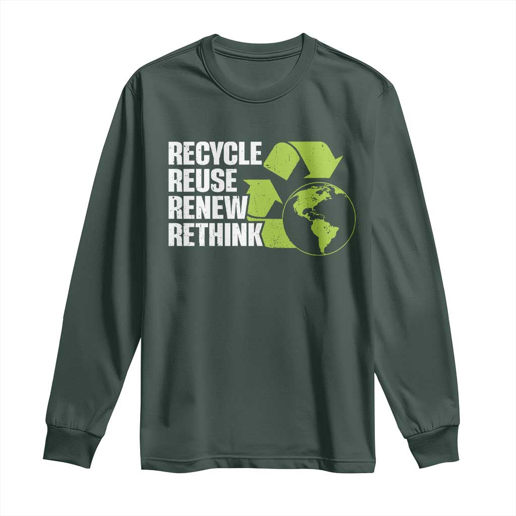 Recycle Reuse Renew Rethink Environmental Activism Long Sleeve Shirt TS11 Dark Forest Green Print Your Wear