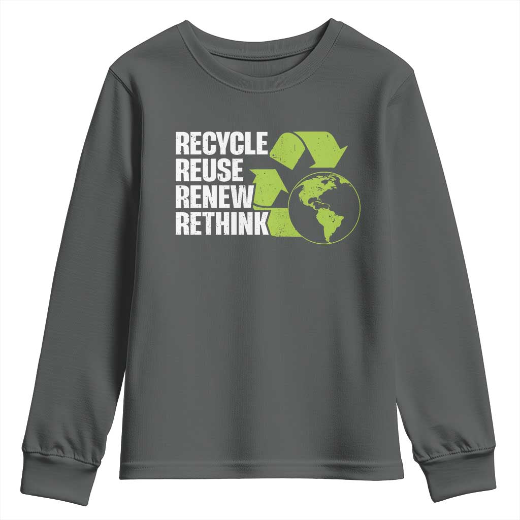 Recycle Reuse Renew Rethink Environmental Activism Youth Sweatshirt TS11 Dark Heather Print Your Wear