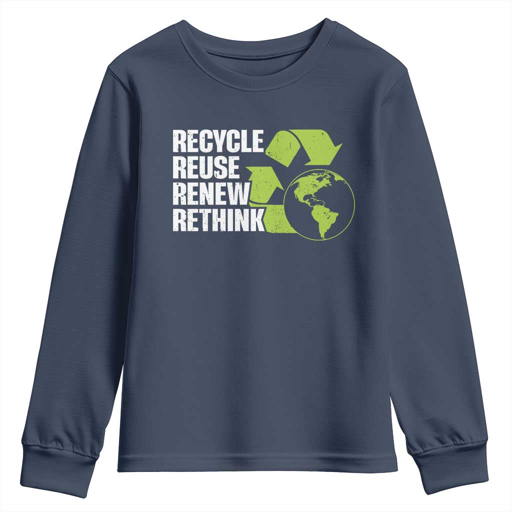 Recycle Reuse Renew Rethink Environmental Activism Youth Sweatshirt TS11 Navy Print Your Wear