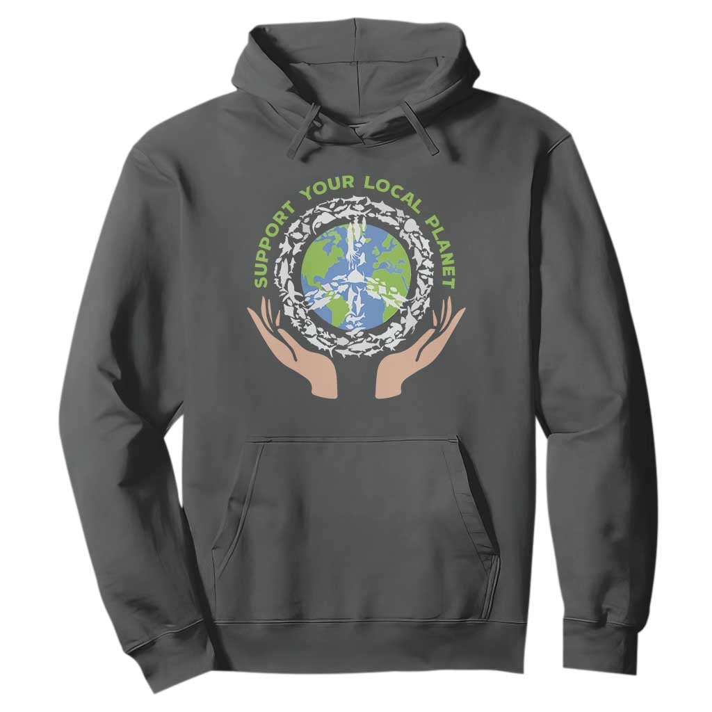 Earth Day Support Your Local Planet Hoodie Peace Sign Animals TS11 Dark Heather Print Your Wear