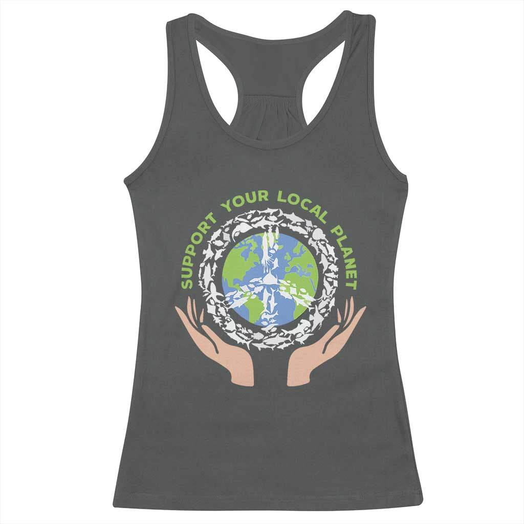 Earth Day Support Your Local Planet Racerback Tank Top Peace Sign Animals TS11 Dark Heather Print Your Wear