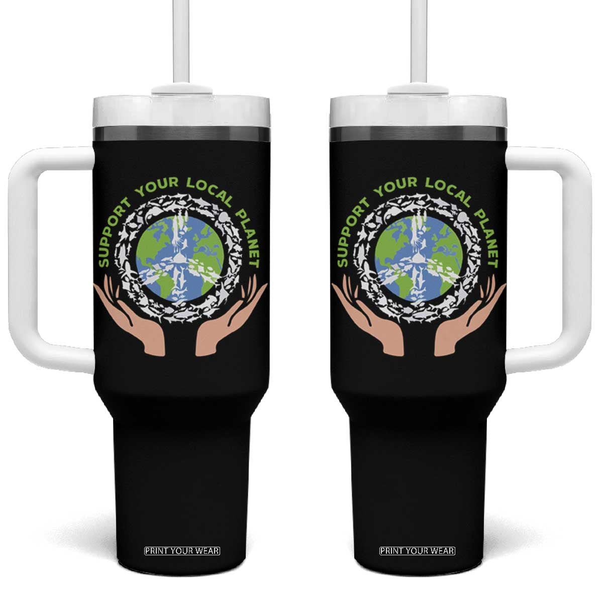 Earth Day Support Your Local Planet Tumbler With Handle Peace Sign Animals TS11 One Size: 40 oz Black Print Your Wear