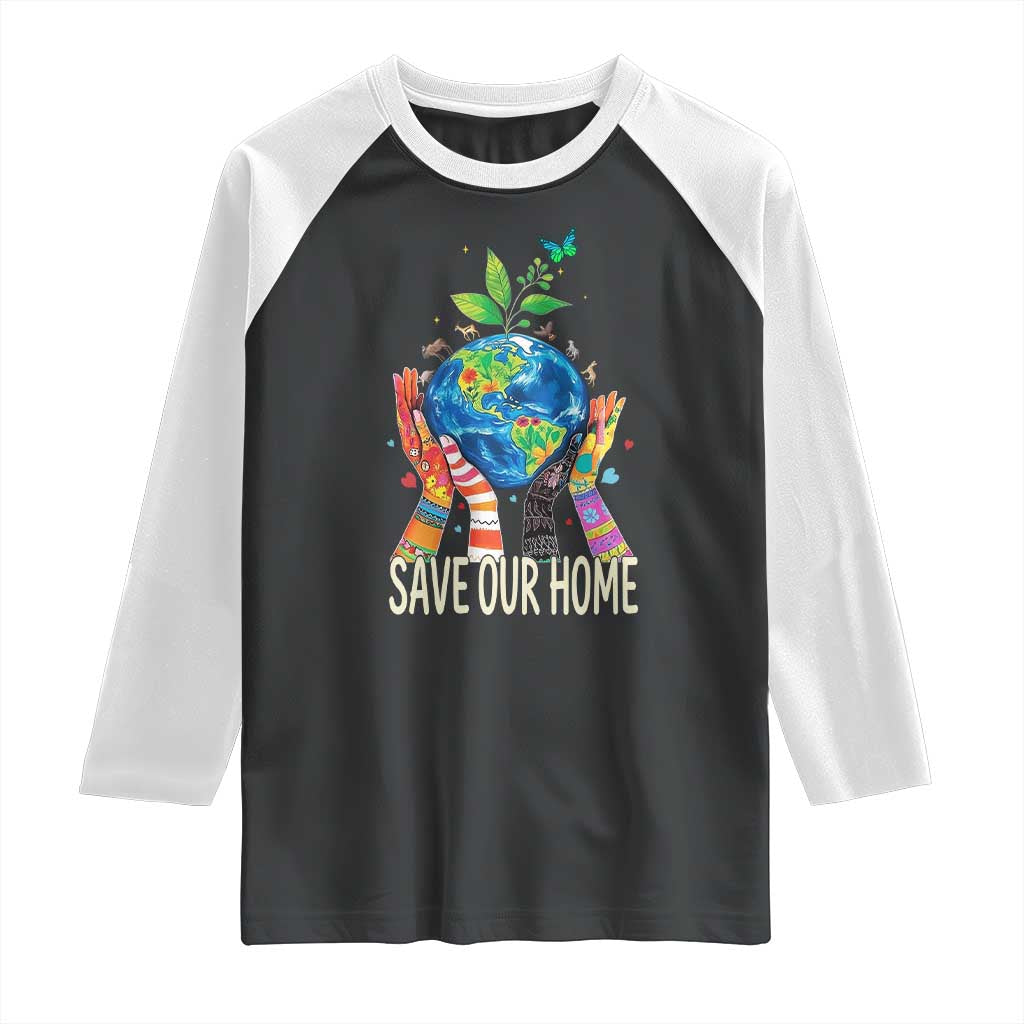 Save Our Home Animals Wildlife Conservation Earth Day Raglan Shirt TS11 Black White Print Your Wear