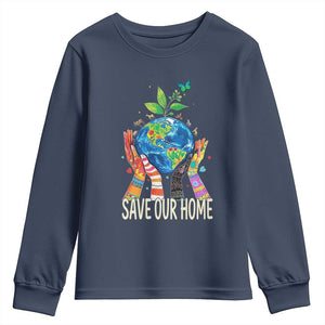 Save Our Home Animals Wildlife Conservation Earth Day Youth Sweatshirt TS11 Navy Print Your Wear