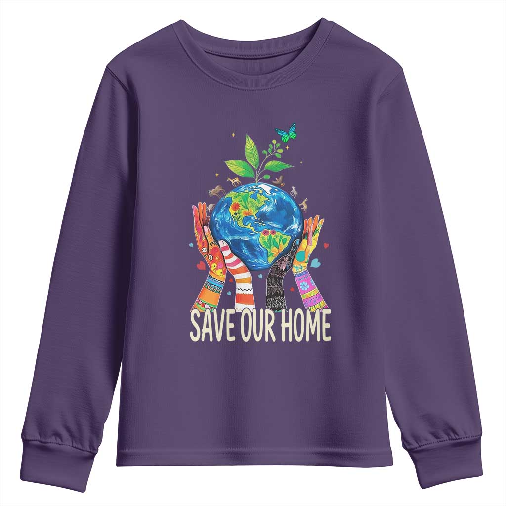 Save Our Home Animals Wildlife Conservation Earth Day Youth Sweatshirt TS11 Purple Print Your Wear