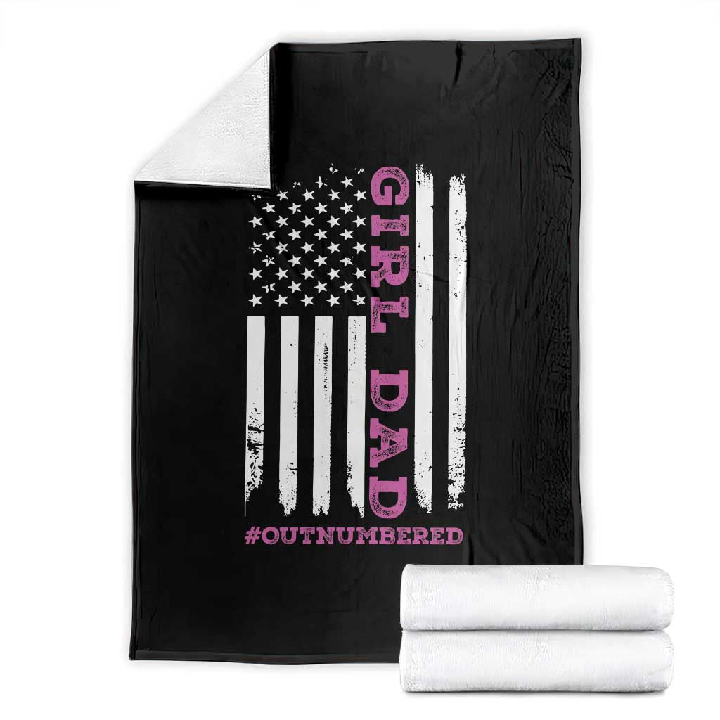 Funny Girl Dad Outnumbered Throw Blanket Vintage American Flag Father's Day TS11 Black Print Your Wear