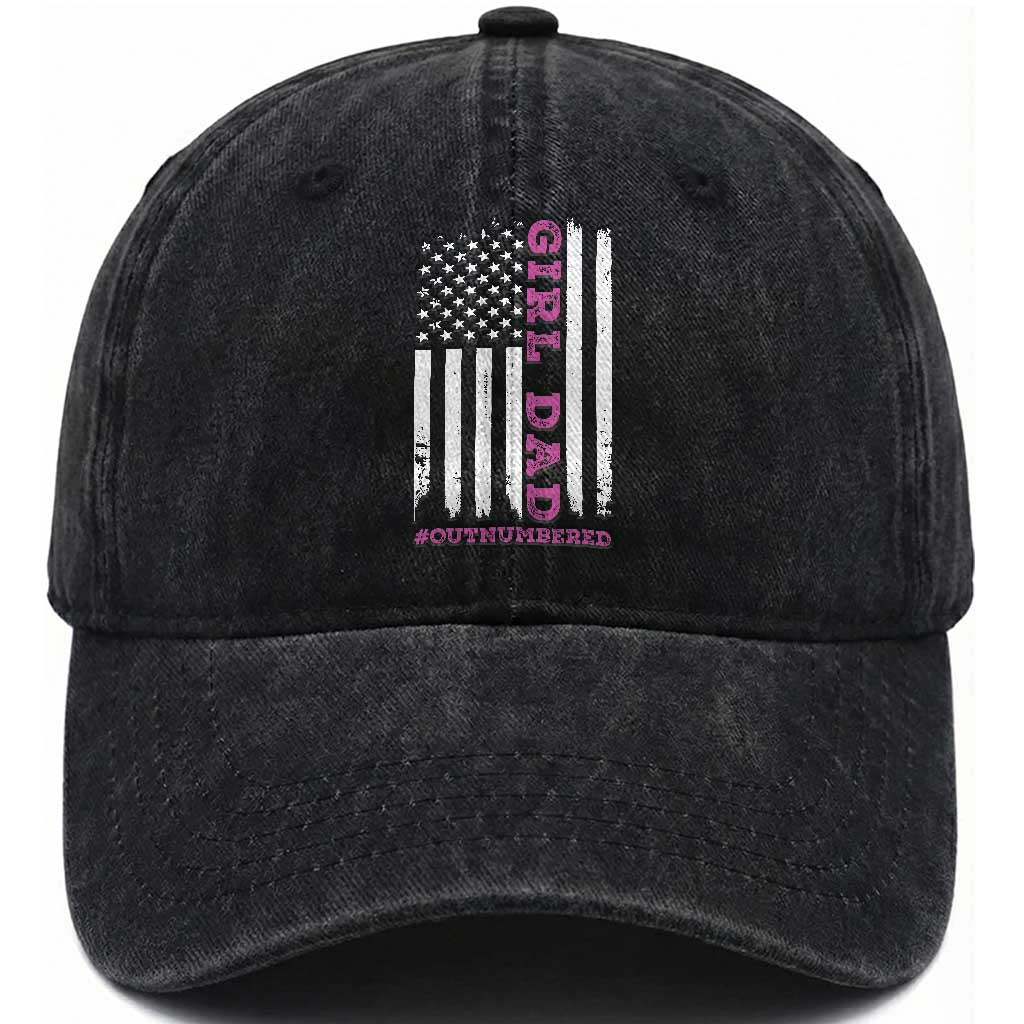 Funny Girl Dad Outnumbered Washed Cotton Baseball Cap Vintage American Flag Father's Day TS11 Print Your Wear