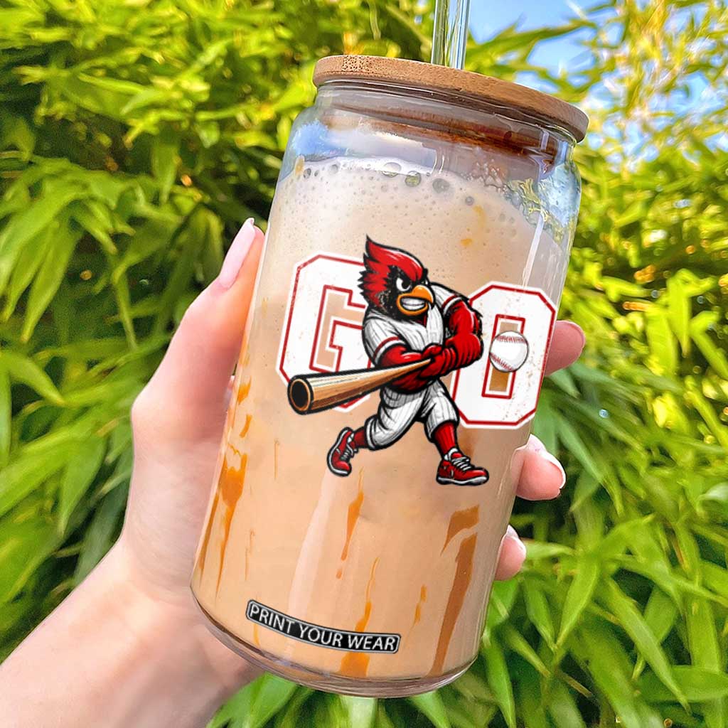 Go Cardinal Playing Baseball Graphic Glass Can for Sports Fan TS11 Black Print Your Wear