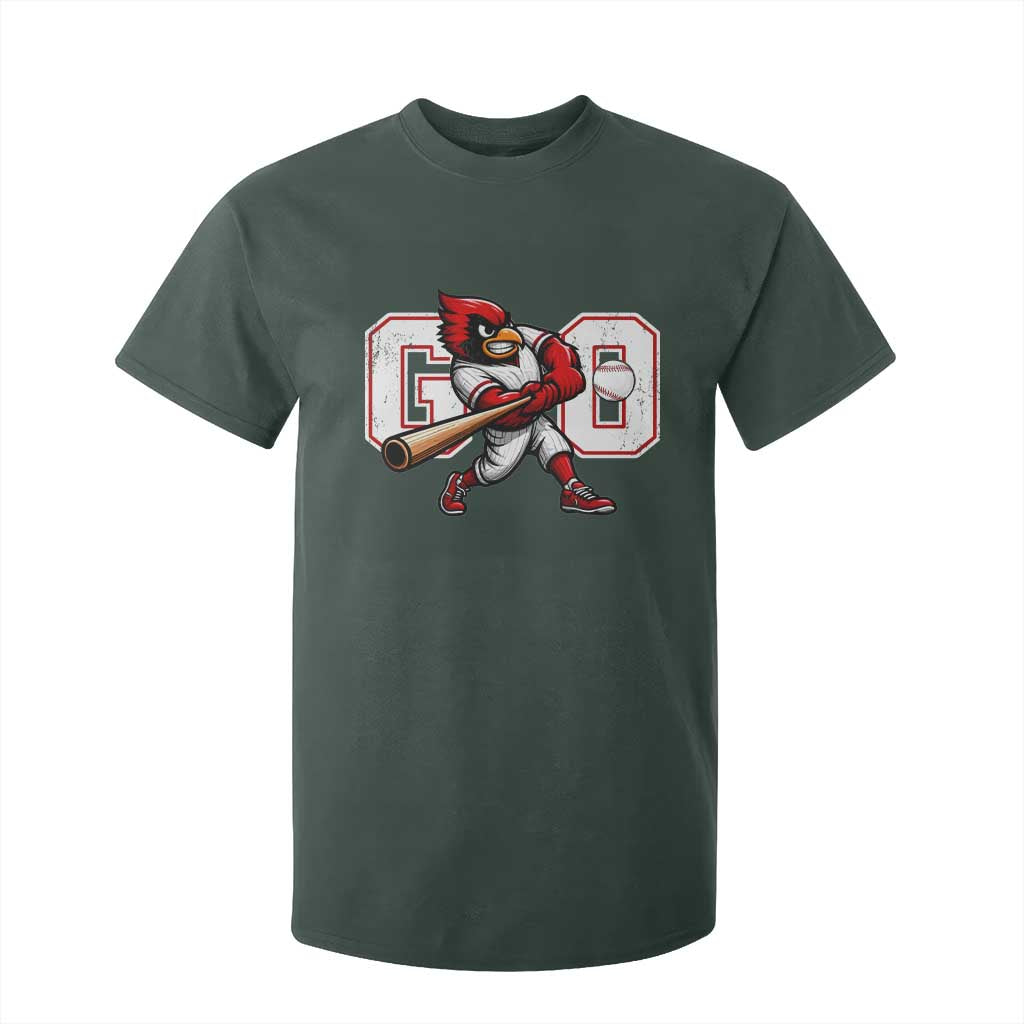Go Cardinal Playing Baseball Graphic T Shirt For Kid for Sports Fan TS11 Dark Forest Green Print Your Wear