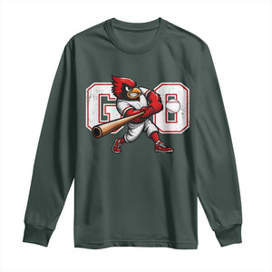 Go Cardinal Playing Baseball Graphic Long Sleeve Shirt for Sports Fan TS11 Dark Forest Green Print Your Wear