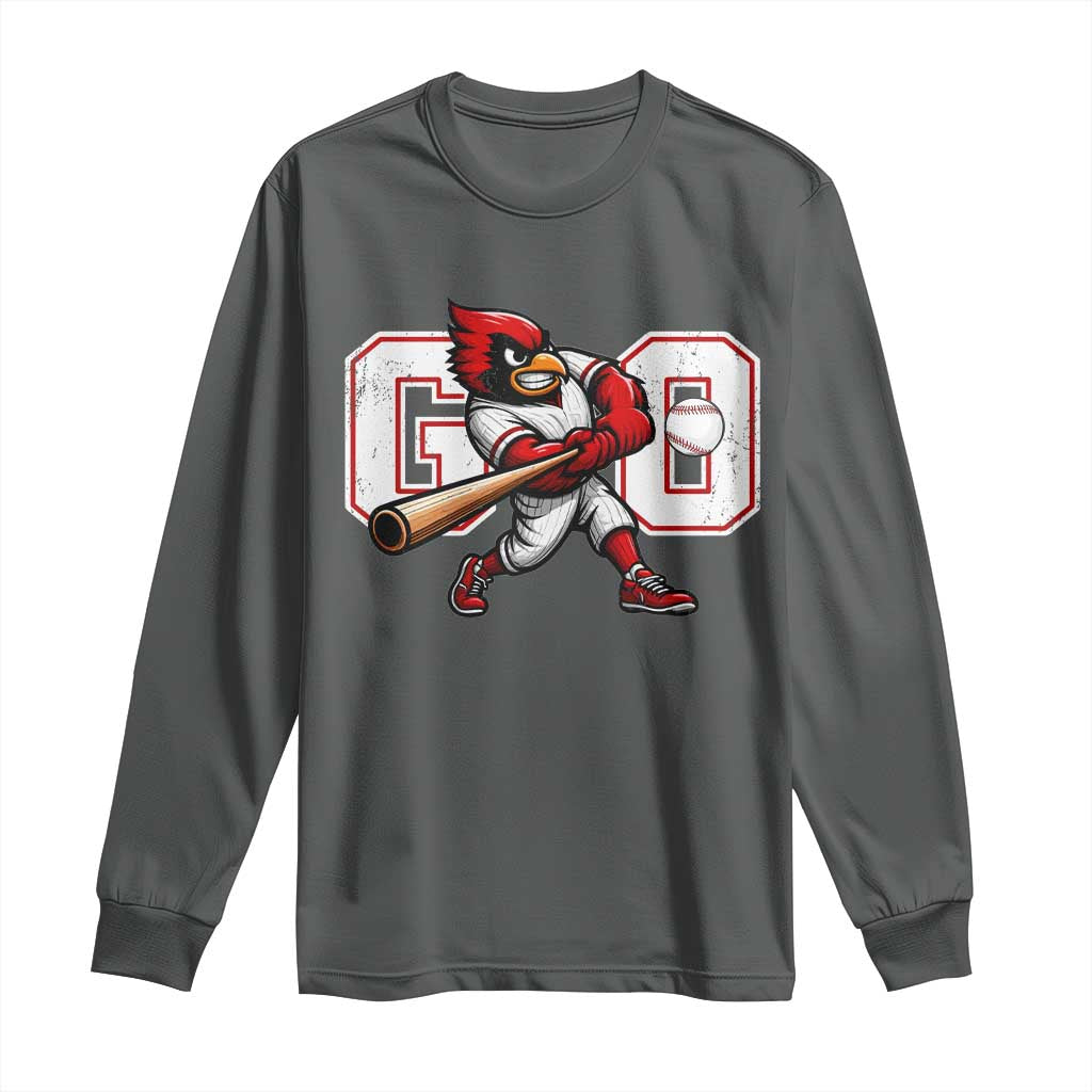 Go Cardinal Playing Baseball Graphic Long Sleeve Shirt for Sports Fan TS11 Dark Heather Print Your Wear