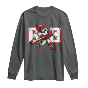 Go Cardinal Playing Baseball Graphic Long Sleeve Shirt for Sports Fan TS11 Dark Heather Print Your Wear