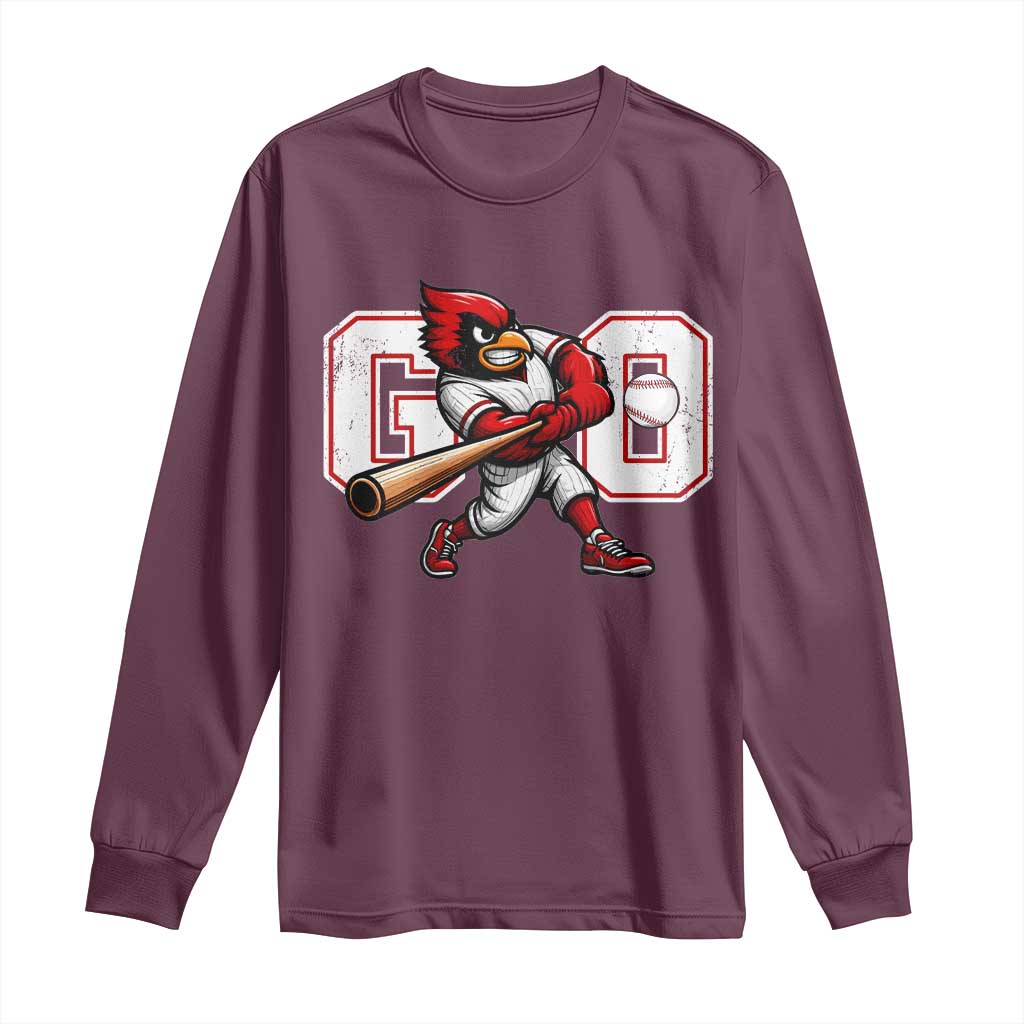 Go Cardinal Playing Baseball Graphic Long Sleeve Shirt for Sports Fan TS11 Maroon Print Your Wear