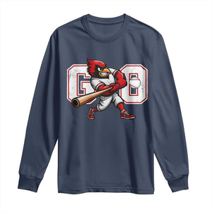 Go Cardinal Playing Baseball Graphic Long Sleeve Shirt for Sports Fan TS11 Navy Print Your Wear