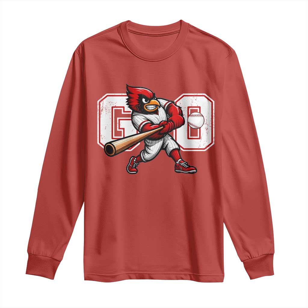 Go Cardinal Playing Baseball Graphic Long Sleeve Shirt for Sports Fan TS11 Red Print Your Wear