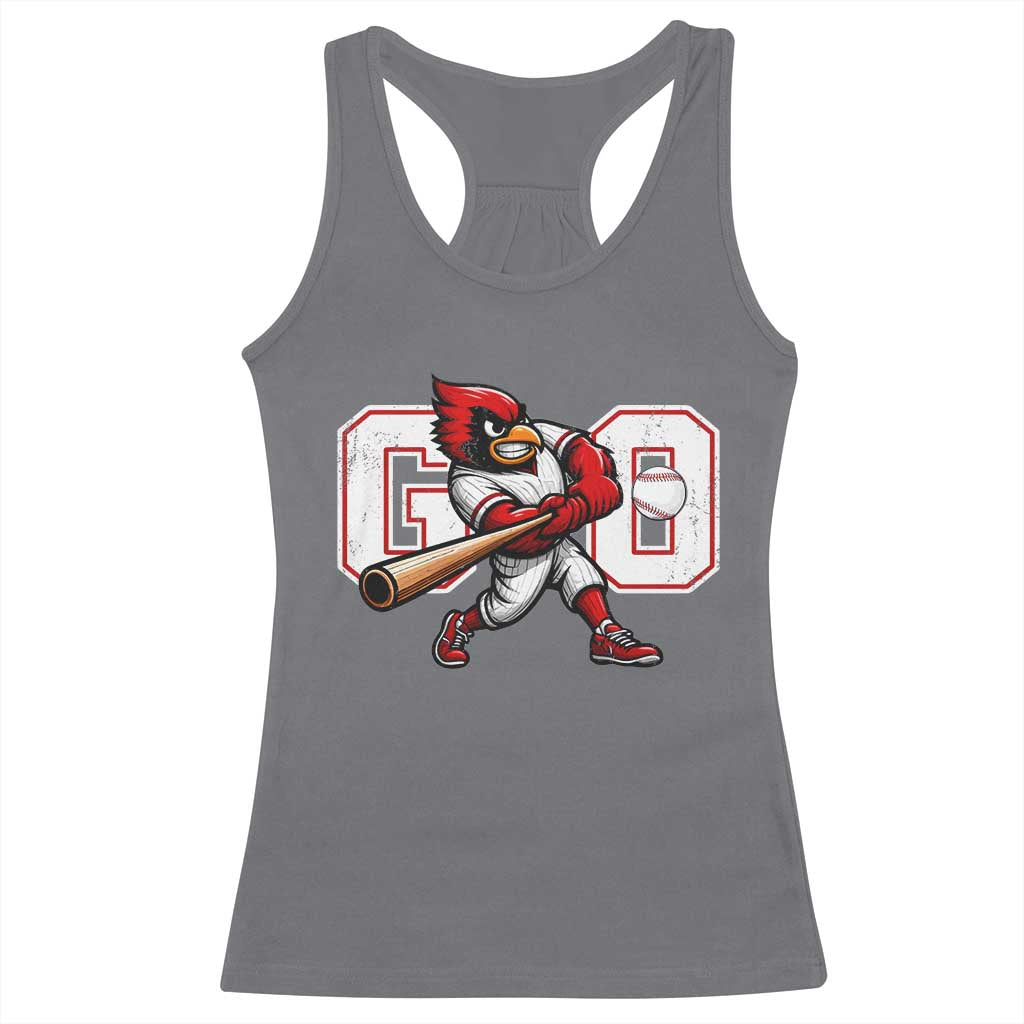 Go Cardinal Playing Baseball Graphic Racerback Tank Top for Sports Fan TS11 Charcoal Print Your Wear