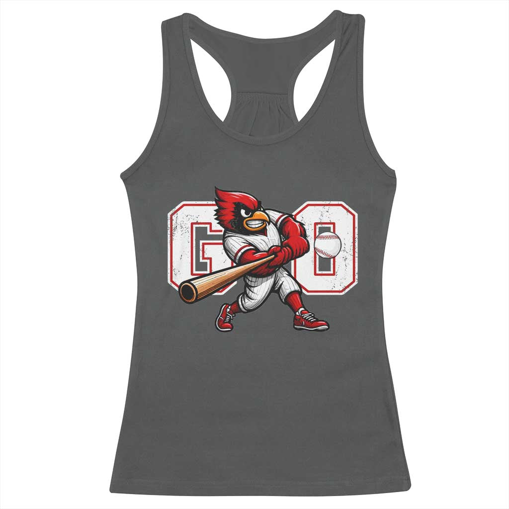 Go Cardinal Playing Baseball Graphic Racerback Tank Top for Sports Fan TS11 Dark Heather Print Your Wear