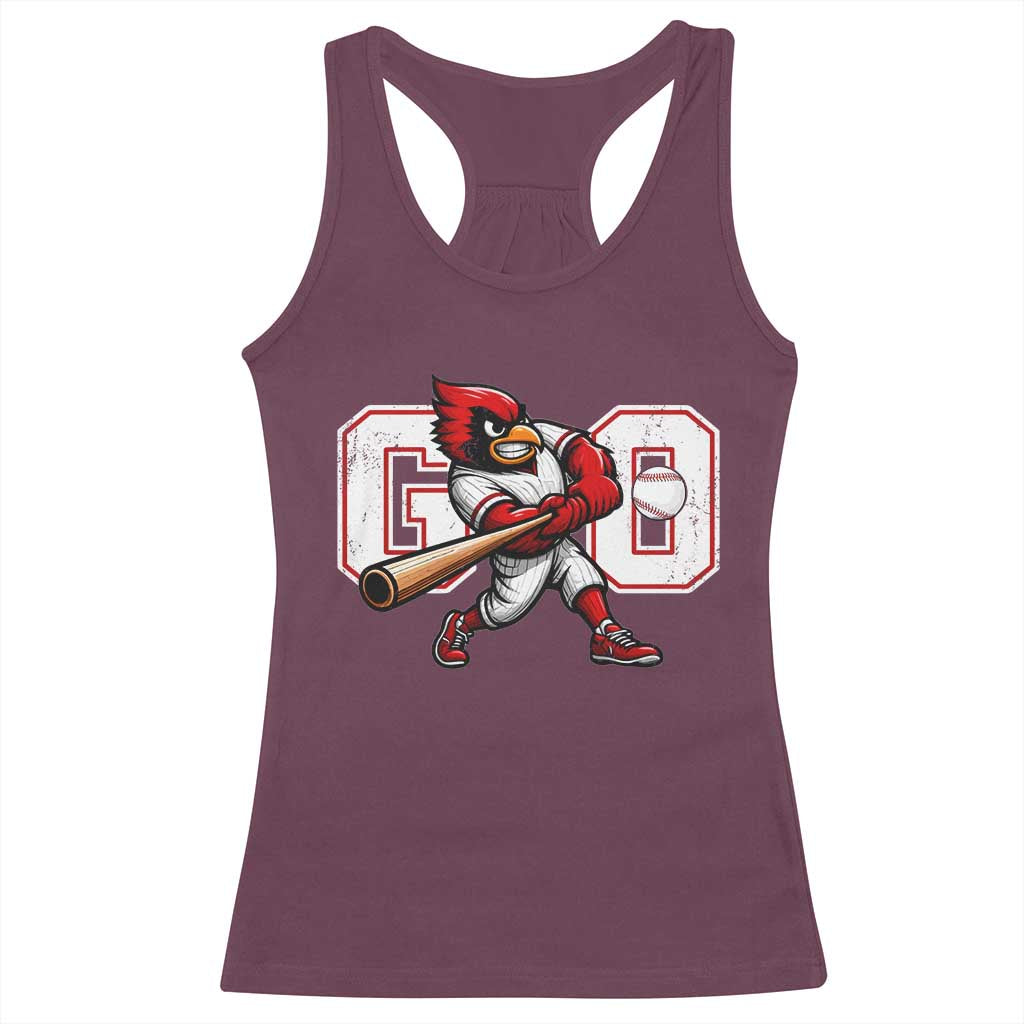 Go Cardinal Playing Baseball Graphic Racerback Tank Top for Sports Fan TS11 Maroon Print Your Wear
