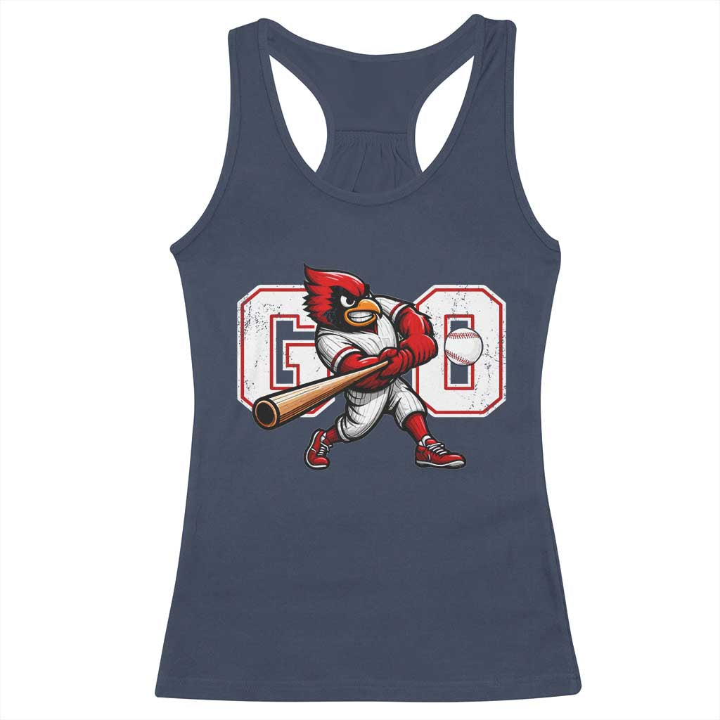 Go Cardinal Playing Baseball Graphic Racerback Tank Top for Sports Fan TS11 Navy Print Your Wear