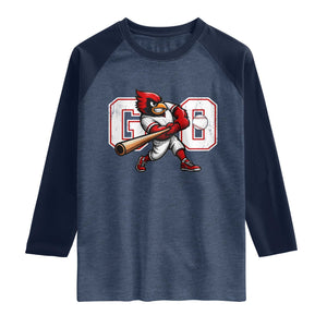 Go Cardinal Playing Baseball Graphic Raglan Shirt for Sports Fan TS11 Heather Denim Navy Print Your Wear
