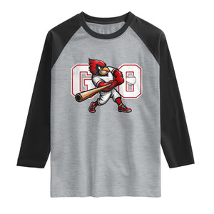 Go Cardinal Playing Baseball Graphic Raglan Shirt for Sports Fan TS11 Heather Gray Black Print Your Wear