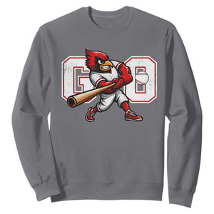 Go Cardinal Playing Baseball Graphic Sweatshirt for Sports Fan TS11 Charcoal Print Your Wear