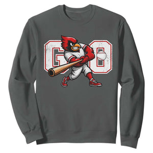 Go Cardinal Playing Baseball Graphic Sweatshirt for Sports Fan TS11 Dark Heather Print Your Wear