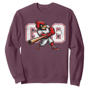 Go Cardinal Playing Baseball Graphic Sweatshirt for Sports Fan TS11 Maroon Print Your Wear