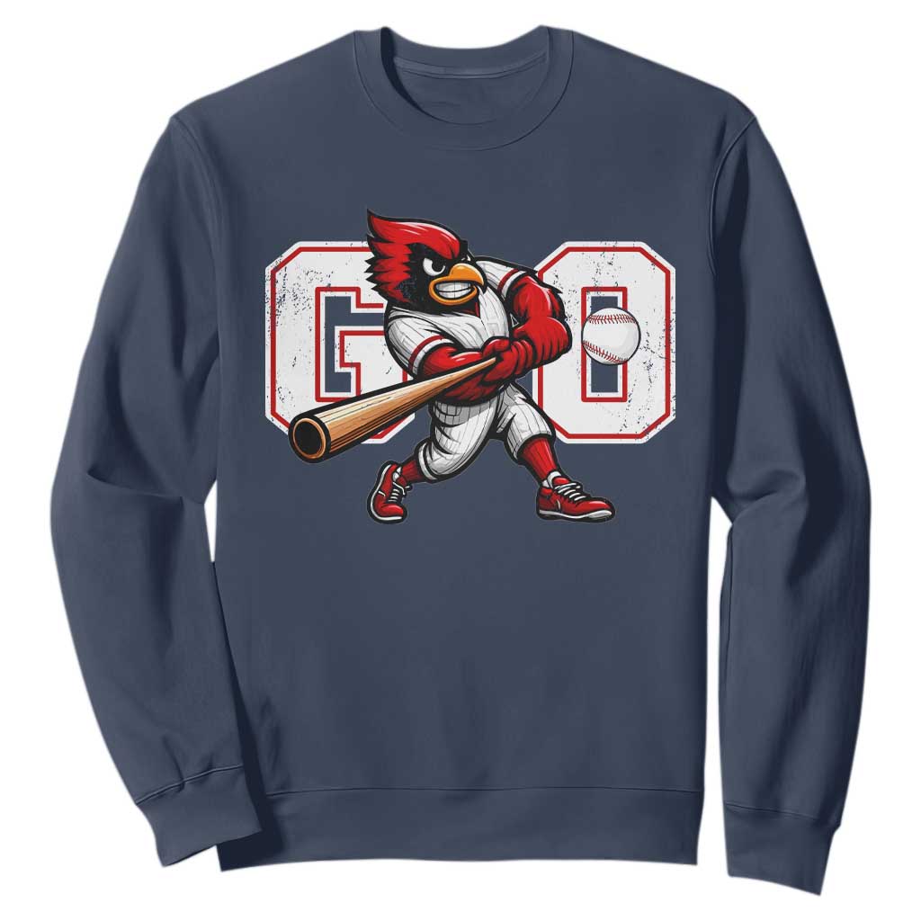 Go Cardinal Playing Baseball Graphic Sweatshirt for Sports Fan TS11 Navy Print Your Wear
