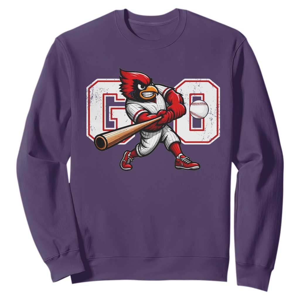 Go Cardinal Playing Baseball Graphic Sweatshirt for Sports Fan TS11 Purple Print Your Wear