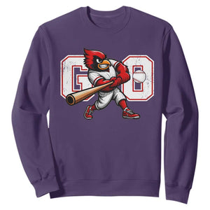 Go Cardinal Playing Baseball Graphic Sweatshirt for Sports Fan TS11 Purple Print Your Wear