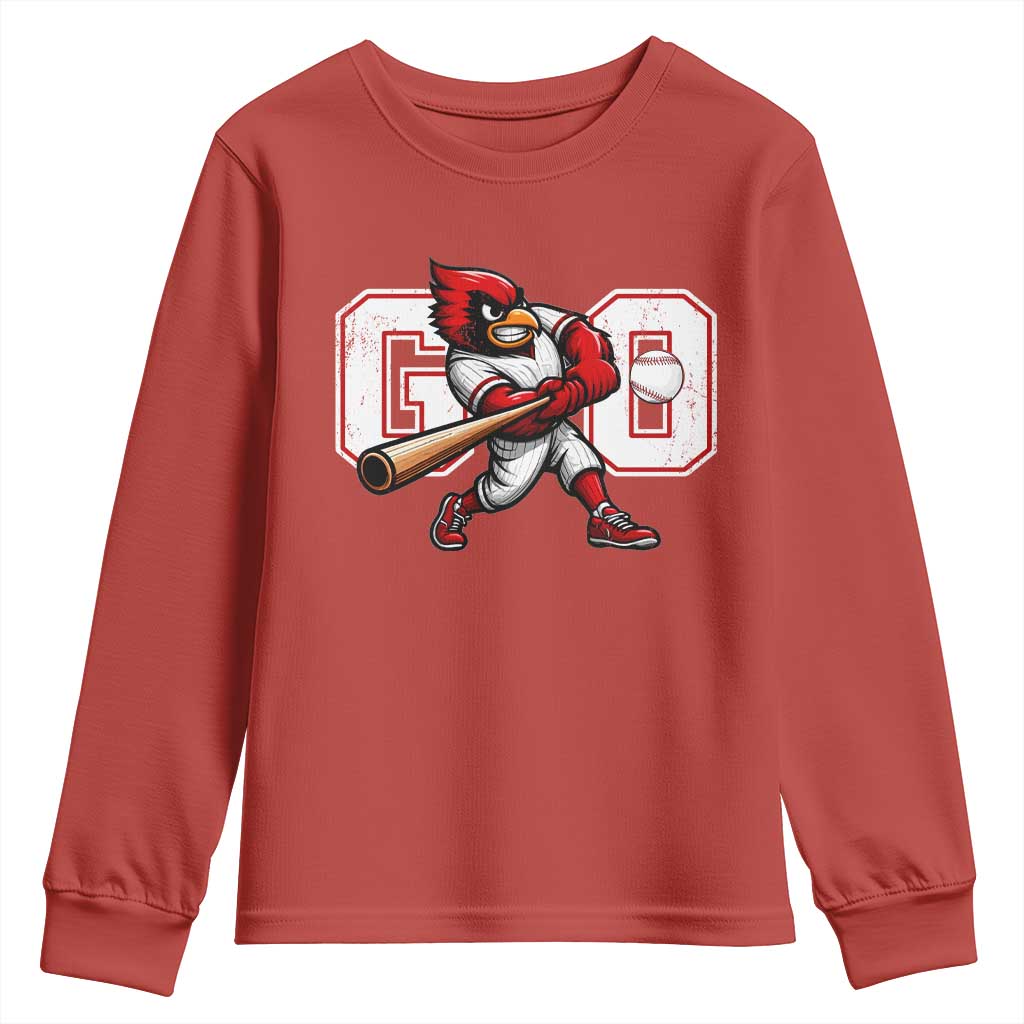 Go Cardinal Playing Baseball Graphic Youth Sweatshirt for Sports Fan TS11 Red Print Your Wear