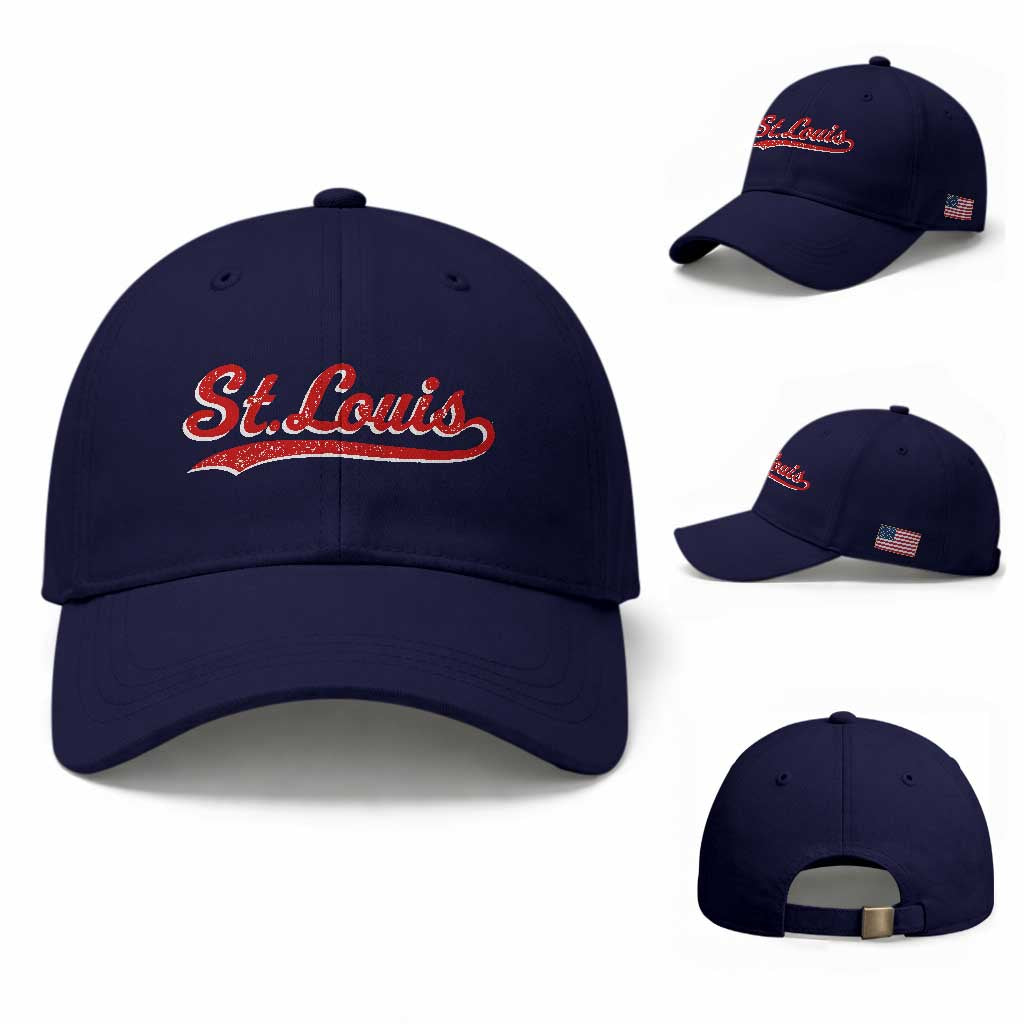 St Louis Sports Script Retro Baseball Lovers Proud City Baseball Cap TS11 Baseball Cap Universal Fit Dark Blue Print Your Wear
