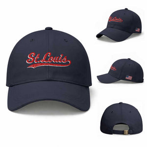 St Louis Sports Script Retro Baseball Lovers Proud City Baseball Cap TS11 Baseball Cap Universal Fit Navy Print Your Wear