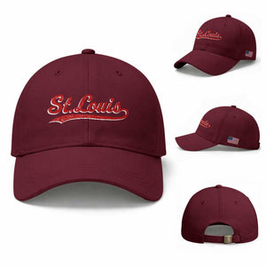St Louis Sports Script Retro Baseball Lovers Proud City Baseball Cap TS11 Baseball Cap Universal Fit Maroon Print Your Wear