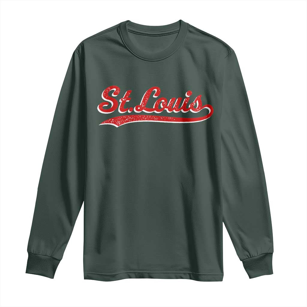 St Louis Sports Script Retro Baseball Lovers Proud City Long Sleeve Shirt TS11 Dark Forest Green Print Your Wear