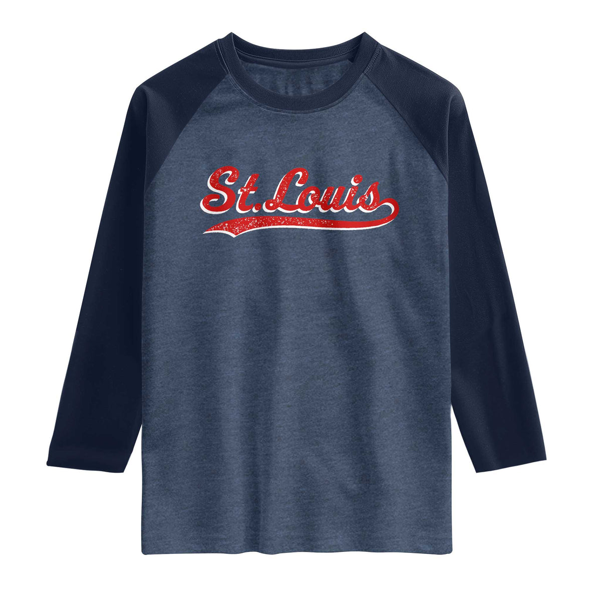 St Louis Sports Script Retro Baseball Lovers Proud City Raglan Shirt TS11 Heather Denim Navy Print Your Wear