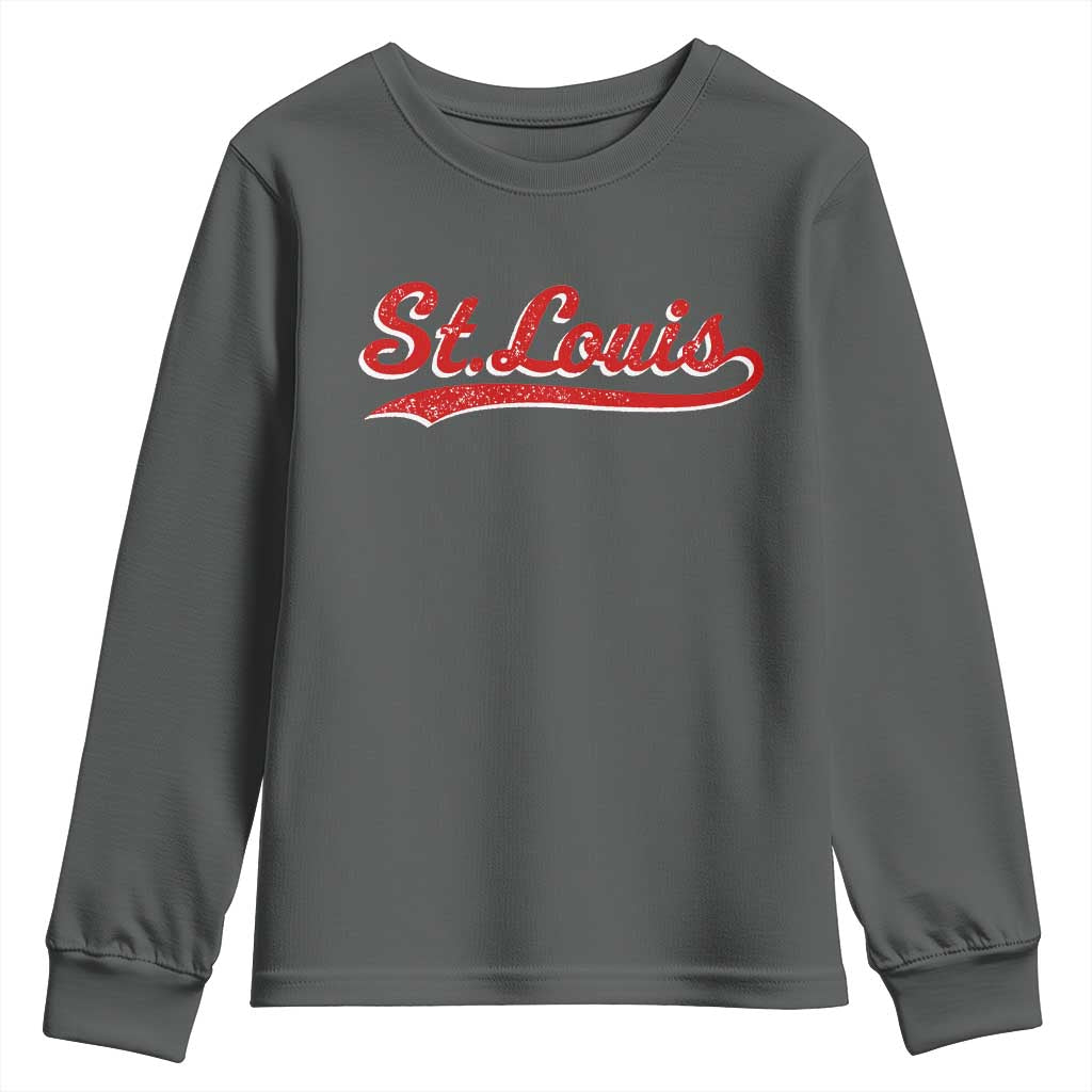St Louis Sports Script Retro Baseball Lovers Proud City Youth Sweatshirt TS11 Dark Heather Print Your Wear