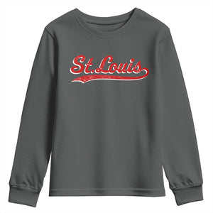 St Louis Sports Script Retro Baseball Lovers Proud City Youth Sweatshirt TS11 Dark Heather Print Your Wear