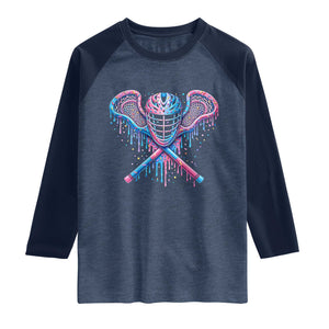 Lacrosse Drip Ice Cream Lax Helmet Sticks Sport Player Raglan Shirt TS11 Heather Denim Navy Print Your Wear