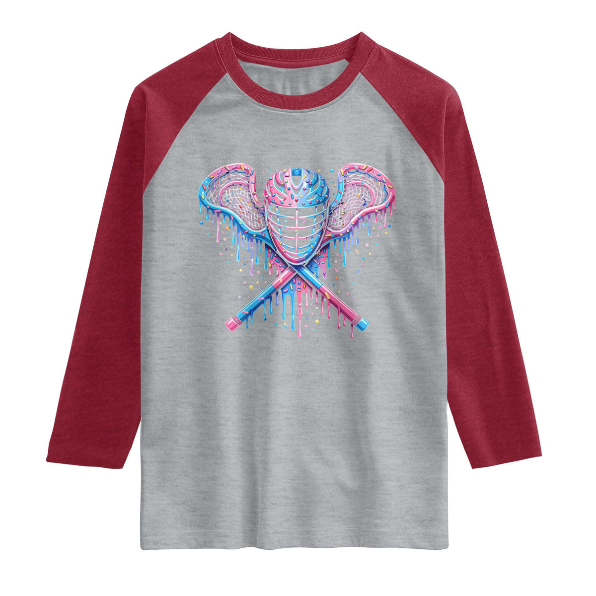 Lacrosse Drip Ice Cream Lax Helmet Sticks Sport Player Raglan Shirt TS11 Heather Gray Heather Red Print Your Wear