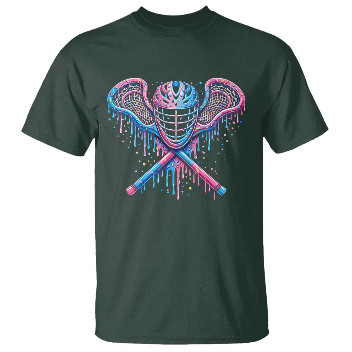 Lacrosse Drip Ice Cream Lax Helmet Sticks Sport Player T Shirt TS11 Dark Forest Green Print Your Wear