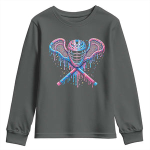 Lacrosse Drip Ice Cream Lax Helmet Sticks Sport Player Youth Sweatshirt TS11 Dark Heather Print Your Wear