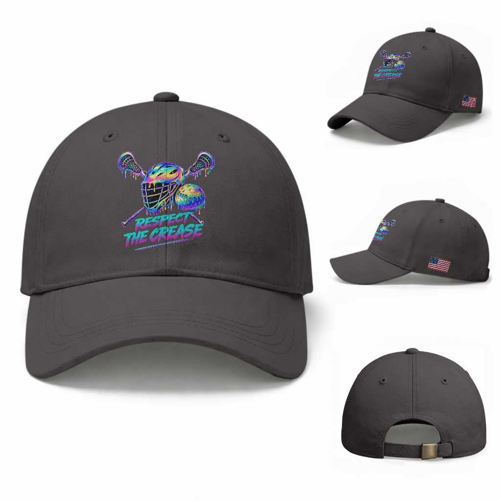 Respect The Crease Lacrosse Drip Baseball Cap Funny Lax Goalie TS11 Baseball Cap Universal Fit Dark Gray Print Your Wear