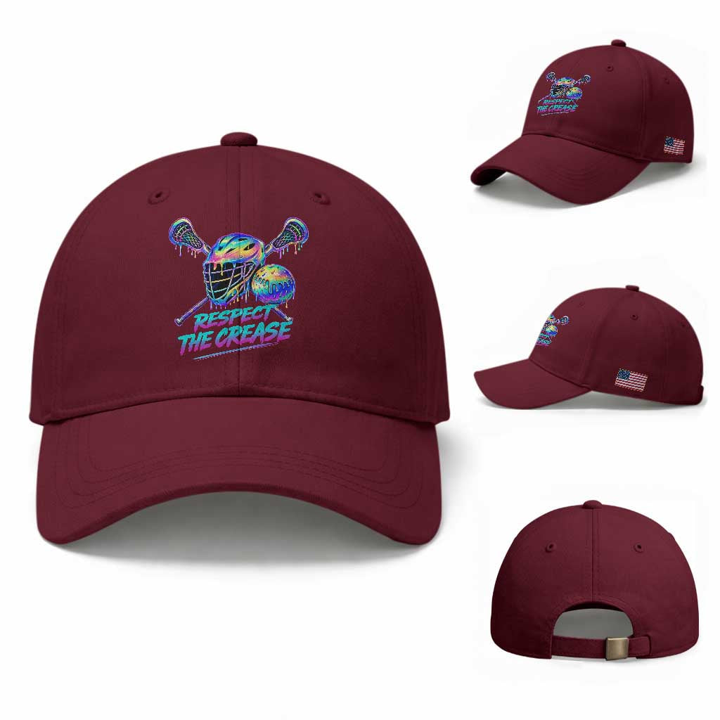 Respect The Crease Lacrosse Drip Baseball Cap Funny Lax Goalie TS11 Baseball Cap Universal Fit Maroon Print Your Wear