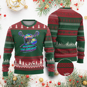 Respect The Crease Lacrosse Drip Ugly Christmas Sweater Funny Lax Goalie TS11 Red Green Print Your Wear