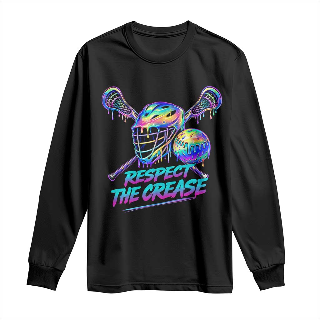 Respect The Crease Lacrosse Drip Long Sleeve Shirt Funny Lax Goalie TS11 Black Print Your Wear