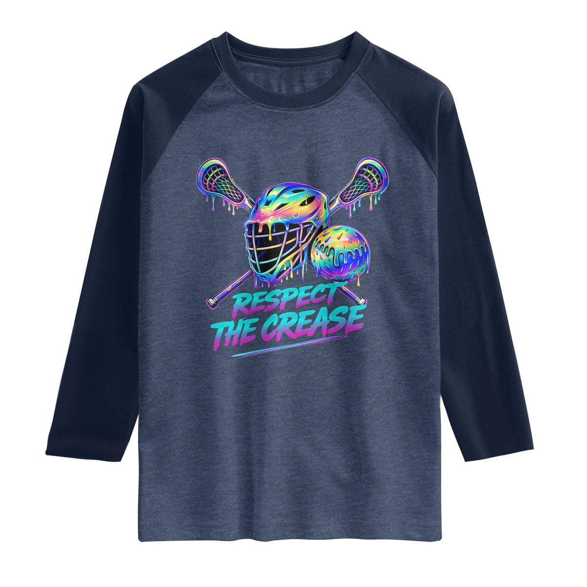 Respect The Crease Lacrosse Drip Raglan Shirt Funny Lax Goalie TS11 Heather Denim Navy Print Your Wear